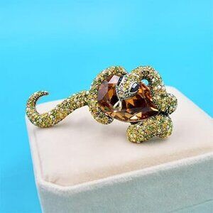 Unusual Snake Lapel Pin Brooch wrapped around Rhinestone